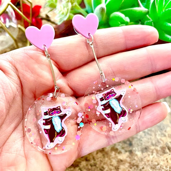 Lisa Frank Raccoon Acrylic Sticker Earrings - Picture 6 of 7